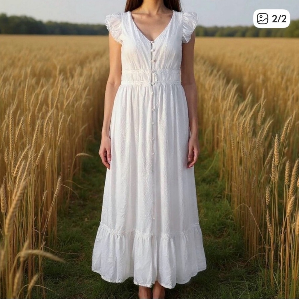 Mommy & Me Rachel Zoe White V-Neck Ruffle Sleeve Maxi Dress.